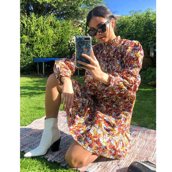 VIOLET ROMANCE Poplin Smocked Ruffle Mini Dress Multicolor Ditsy Floral Size 2 - Picture 9 of 10